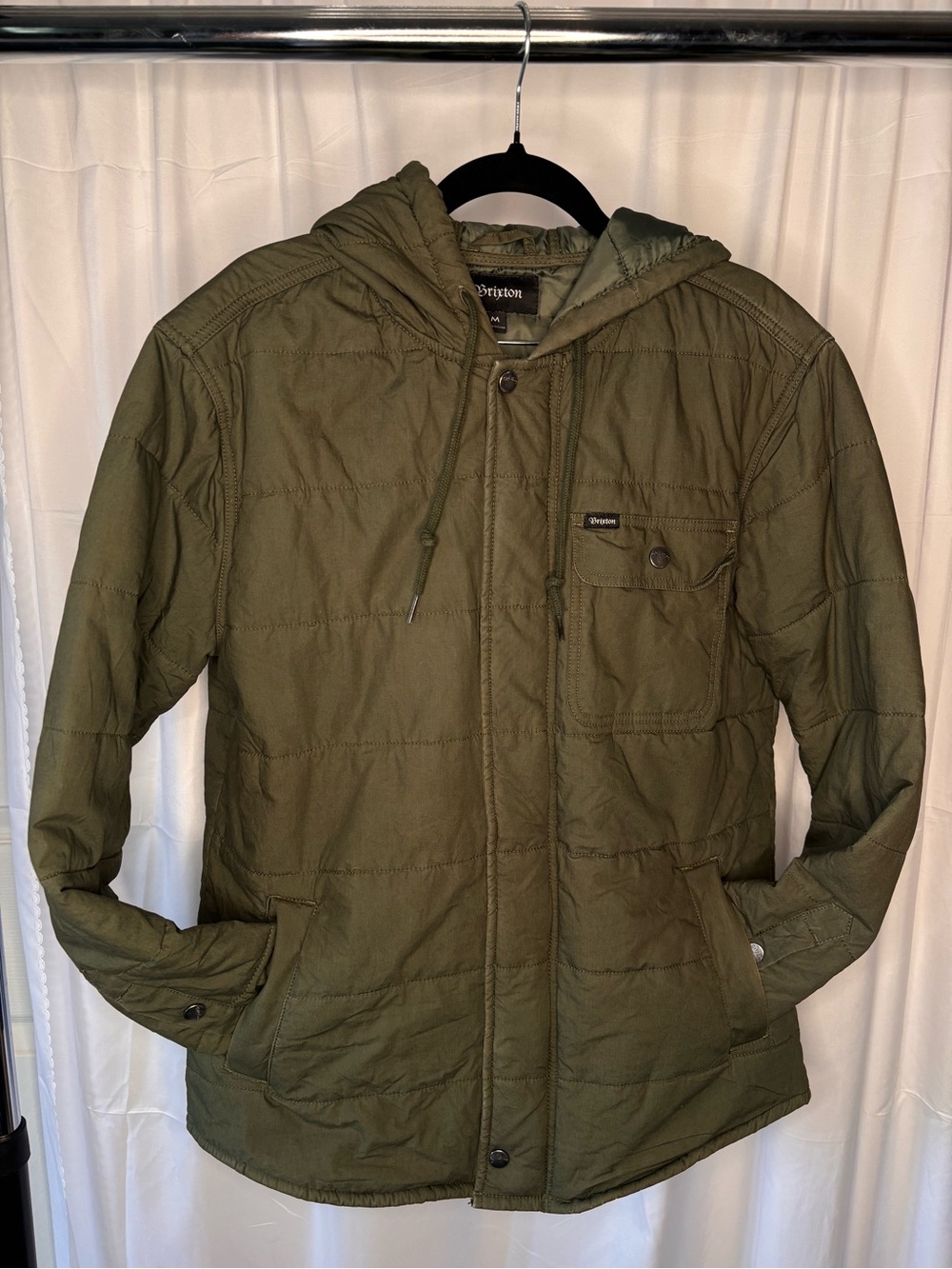 Brixton Olive Green Hooded Quilted Puffer Jacket